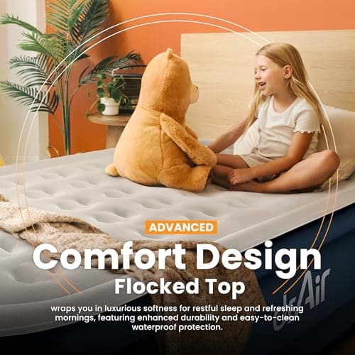 Dr. air Queen Air Mattress, 18” Raised Inflatable Bed with Built-in Pump, Waterproof Velvety Top, Ergonomic Design, Reinforced Support, and Carry Bag for Home, Camping, and Guests 5