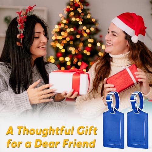 Travelambo Luggage Tags for Suitcases Faux Leather Privacy Protection 2 Pack Bag Tags Travel Accessories Essential, Fresh Blue 6