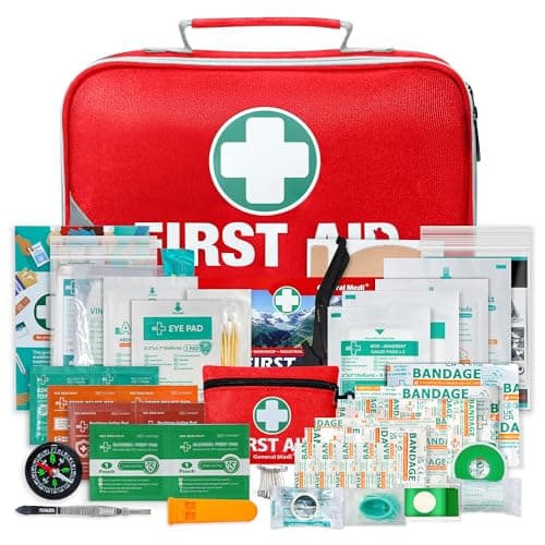 General Medi 2-in-1 First Aid Kit (215 Piece Set) + 43 Piece Mini First Aid Kit -Includes Ice(Cold) Pack, Moleskin Pad and Emergency Blanket for Travel, Home, Office, Car, Workplace