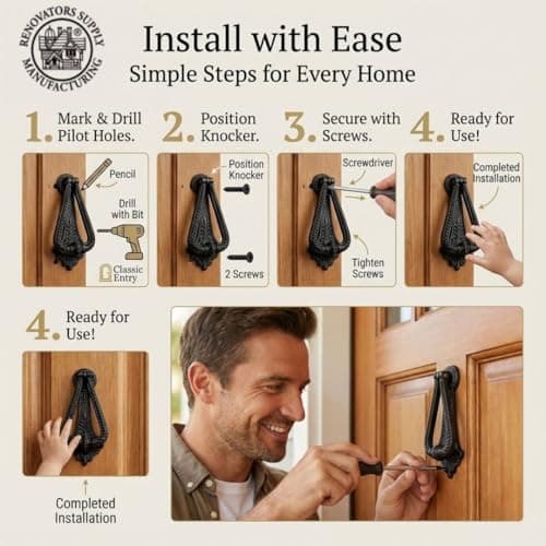 Renovators Supply Manufacturingᵀᴹ Heavy Ornamental DesignDoor Knocker – Cast Iron Construction, RSF Finish, 7 Inch Long with Mounting Hardware 8