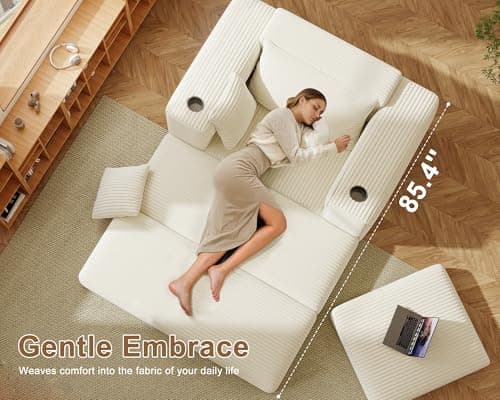 Busaurus 62" Oversized Chaise Lounge Chair Indoor, Fluffy Corduroy Upholstered Boneless Couch, Convertible Sleeper Sofa Bed & Reading Chair, Cloud Sofa Couches for Living Room, No Assembly, Beige 5