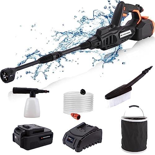 YardForce Cordless Pressure Washer Portable - Certified 665-PSI 1.6 GPM Electric Power Washer, 5-in-1 Adjustable Nozzle, 20V 4AH Battery Included, Suitable for Car & Surface Cleaning, AquaJet-2