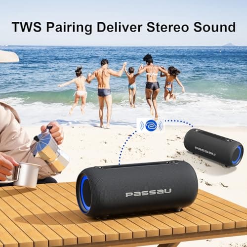 Passau Portable Bluetooth Speakers Loud 40W Peak Stereo Sound, Passive Radiators-Deep Bass, All Day Playtime, Adjustable Strap, BT5.3, IPX5 Wireless Speaker RGB Lights for Indoor Outdoor 5