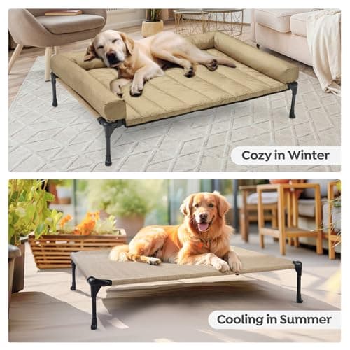 Veehoo Cooling Elevated Dog Bed Add Removable Waterproof Bolster Cushion Mat, Raised Pet Cot with Breathable Teslin Mesh, No-Slip Feet, Dog Couch Bed for Indoor Outdoor, 42x30inches, Beige, CWC2331B 6