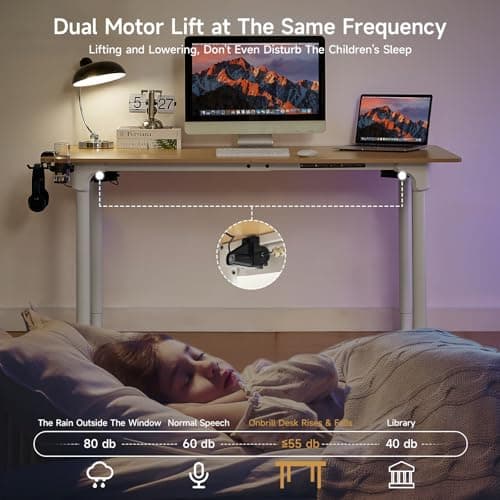 ONBRILL Electric Standing Desk, 63x30 Inches Rectangle Stand Up Desk with 4 Legs, Sit Stand by Memory Controller & Dual Motor, Adjustable Height from 28-46 Inches for Work Office Home, Oak Color 5