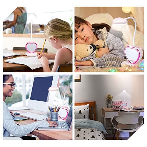 LED Desk Lamp, Cute Pink Desk Lamp with USB Charging Port/Pen Holder and Phone Stand, Touch Control Reading Lamp with 2 Color Modes,Eye-Caring Study Table Lamp for Kids Girls College Dorm Bedroom 7