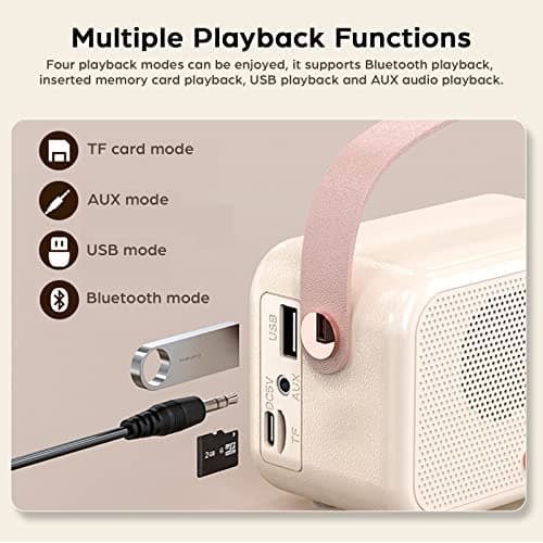 Anliato Retro Bluetooth Speaker, Vintage Portable Wireless Bluetooth Speakers with Alarm Clock Loud Volume Support TF Card U Disk AUX Old Style for Kitchen Bedroom Home Outdoor (Beige White) 6