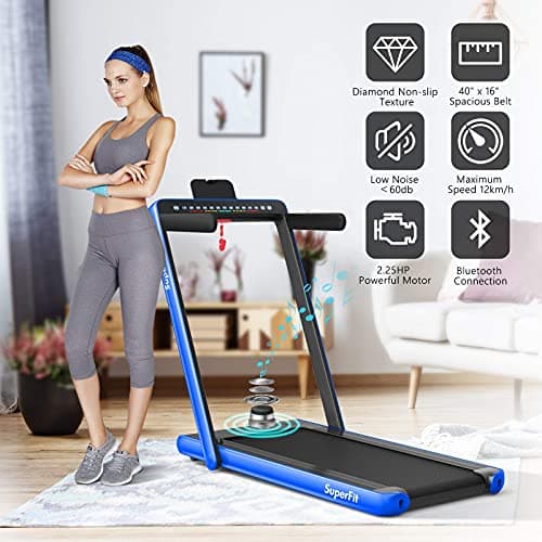 Goplus 2 in 1 Folding Treadmill with Dual Display, 2.25HP Superfit Under Desk Electric Pad Treadmill, Installation-Free, Blue Tooth Speaker, APP Control, Remote Control, Walking Jogging for Home 8