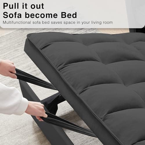 Wakefit 3 in 1 Convertible Sleeper Sofa Bed, Futon Couches for Living Room with Side Pocket | Adjustable Backrest| Velvet Fabric | Pull Out Couch | Loveseat | Sectional Sofa Bed(Black) 6