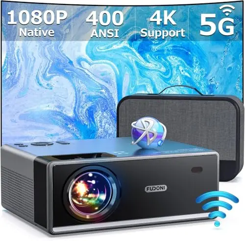 【400ANSI High Brightness】Projector with 5G WiFi and Bluetooth, Upgrade Outdoor Movie Projector 4K Supported, Max 300" Zoom, Home Theater Projector Compatible w/HDMI/USB/Phone/Laptop/TV Stick