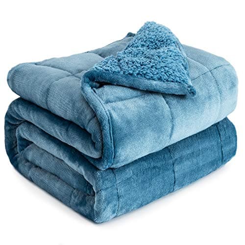 Cottonblue Sherpa Weighted Blanket for Adults Twin Size 15 lbs, Soft Fleece Weighted Throw Blankets 48x72 Inches, Fuzzy Flannel Heavy Blanket Machine Washable for Bed Calming Relaxing, Slate Blue
