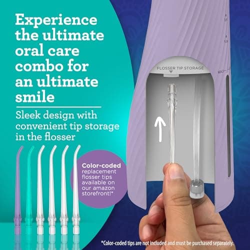 GuruNanda Lion & Lamb Kit 2.0, Electric Toothbrush with Water Flosser Combo, 4 Jet Tips, 4 Brush Heads, & IPX7 Waterproof Design for Complete Oral Care, Lavender 7