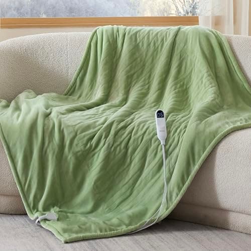 Bedsure Heated Blanket Throw Blanket - Fast Heating Electric Blanket, Soft Flannel Heated Throw with 4 Time Settings, 6 Heating Settings, Warm Gifts for Women Men (50x60 inches, Sage Green)