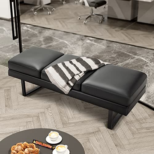 Furmax Waiting Room Chairs Faux Leather Office Guest Chair, 59.6 Inches Conference Room Chairs 3 Seats Upholstered Reception Bench, Lobby Furniture for Salon and Shop, Black 5