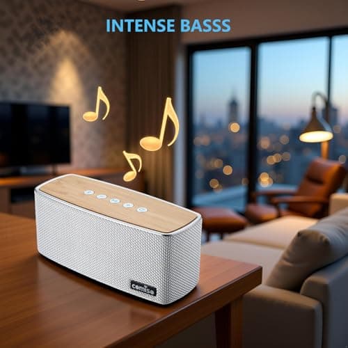 comiso Bluetooth Speakers, Portable Speaker 5.0 with 20W Stereo Sound, Wireless Stereo Pairing, Wood Bluetooth Audio with Subwoofer, 24H Playtime, Hands-Free, Great for Office, Home, Outdoor 5