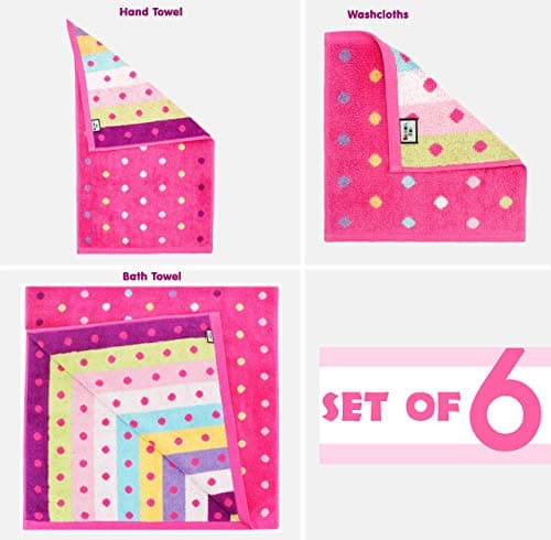 ORIGINAL KIDS 6 Piece Towel Set - Bath Time Sugar & Spice - 2 Towels, 2 Hand Towels, 2 Washcloths - 100% Cotton Jacquard Soft Absorbent Pool Beach Towel Gift - Pink Multicolor 5