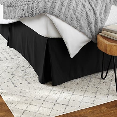 Amazon Basics Lightweight Pleated Bed Skirt, Wrinkle Resistant, Machine Washable, Full, Black, Solid