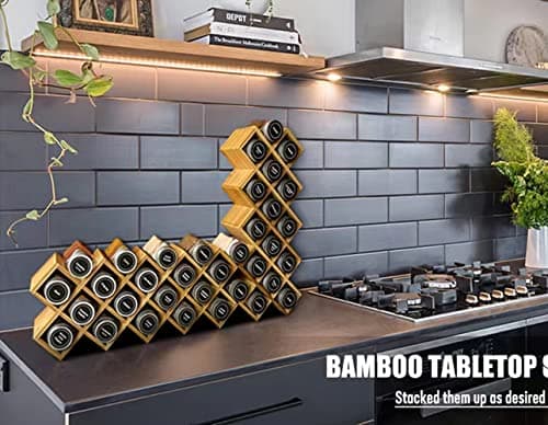 Bamboo Criss Cross Spice Rack Organizer for Cabinet, Wood Seasoning Rack Spice Holder, 18-Jar Spice Rack Tower Spice Storage for Kitchen Countertop Drawer-Jars Not Included 7