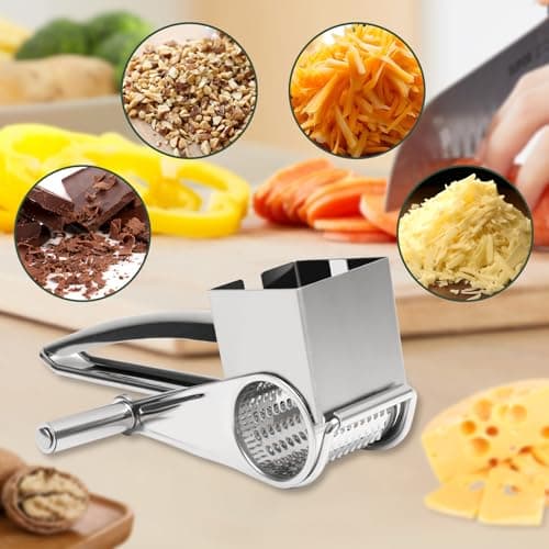 BAKBRAND Rotary Cheese Grater Stainless Steel Handheld Rotating Grater Multipurpose Cheese Cutter with 1 Drum for Grating Cheese Vegetables 7