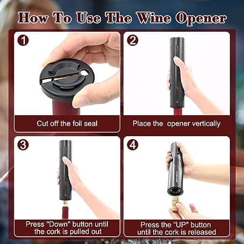 Rechargeable Electric Wine Bottle Opener, Automatic Corkscrew Wine Opener with Foil Cutter for Home Kitchen Party Wedding Bar Restaurant - One-Button Operation, Low noise, Cordless 6