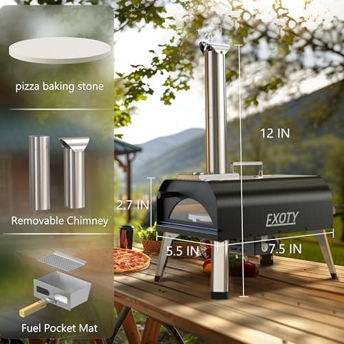 new outdoor Pizza oven 12 "wood pellet burning outdoor pizza oven, portable pizza oven with pizza stone and increased thermometer, high temperature glass window and rotary switch 7