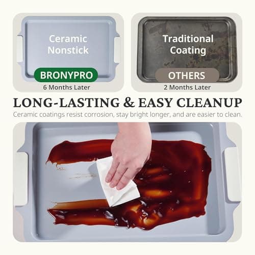 BRONYPRO Non Stick Ceramic Baking Sheet Pan Set of 3, Natural Non Toxic Cookie Sheets for Baking - PFOA, PTFE Free, Heavy Duty Aluminized Steel Oven Trays for Cooking with Silicone Handles, Cream 5