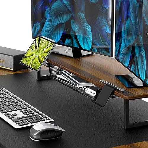SHW 62-Inch Electric Height Adjustable Standing Desk with Monitor Riser and Drawer, Walnut 7