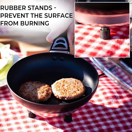 ZONETECH 12V Frying Pan with Glass Lid Portable Non-Stick 7.5-inch Stay-Cool Handles, Rapid Heat Up, Perfect For Camping, Picnic and more 4