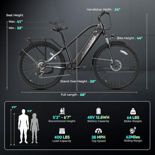 Aipas C2 Electric Bike for Adults with 1100W Motor Peak, 48V 12.8Ah, Max 62 Miles, 26" Electric Commuter Bike with 7-Speed and Suspension System, 28MPH Electric Bicycle 6