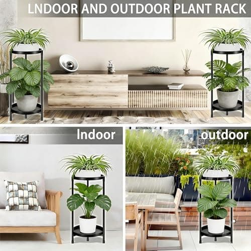 Atpddpey Plant Stand indoor outdoor - 2 Tier black Tall Metal Flower Pot Holder Potted Display Rack - Heavy Duty Corner Plant Shelf for Patio Garden Balcony Living Room Bedroom 2
