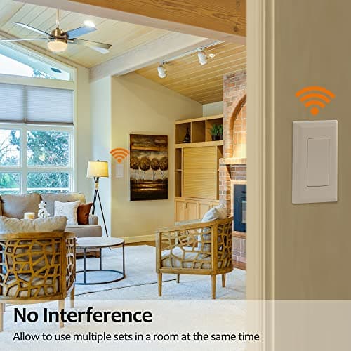SURAIELEC Wireless Light Switch and Receiver Kit, 15A High Power, No Wiring, No Interference, 100ft RF Range, Expandable Remote Control Wall Switches for Lamp, Ceiling Light, Fan, Outdoor Lighting 3