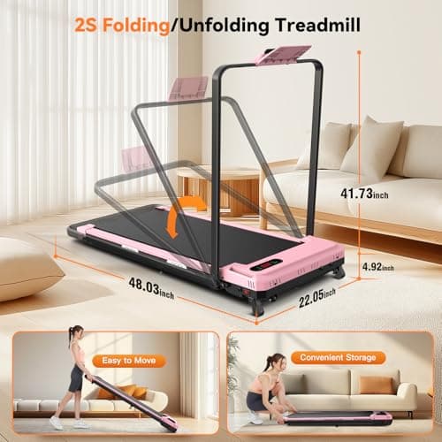 FUNMILY Walking Pad Treadmill with Incline and Handle Bar, 2.5HP Foldable Under Desk Treadmill with Handles, Folding Treadmills for Home Small, Portable 4 in 1 Electric Running Machine, 300lb Capacity 7