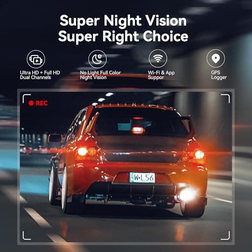 PAPAGO Dash Cam Front Rear, STARVIS Sensor 4K Full HD Dash Camera for Cars，Voice Control，5GHz Wi-Fi, Built-in GPS, Night Vision, WDR, G-Sensor, 64GB Card Included, 24H Parking Mode（G500） 5