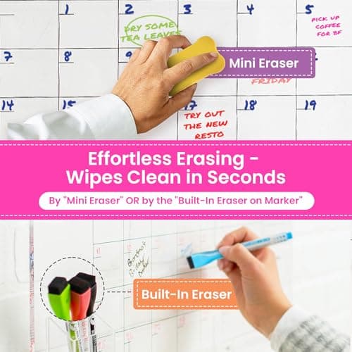 Acrylic Calendar for Wall - 24x18” Wall Calendar, Dry Erase Calender, Clear Calendar for Wall, Includes Magnetic Pen, Tray Holders, 4 Markers and 1 Eraser 5