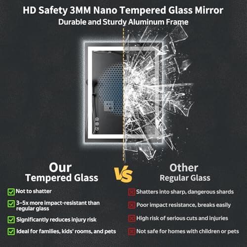 28"x20" LED Bathroom Mirror with Lights, Backlit + Front Lit with CRI>90, Lighted Mirror for Bathroom, Anti-Fog, Dimmable Brightness, 3 Colors, Memory Function, Shatterproof Tempered Glass 5