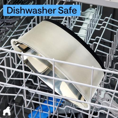 GORILLA GRIP Dog Bowls, Food Grade 304 Stainless Steel, Holds 2 Cups Each (16 fl oz) Food and Water Bowl for Feeding Dogs and Cats, Dishwasher Safe, Rust Resistant, BPA Free Rubber Base Set of 2 Black 8