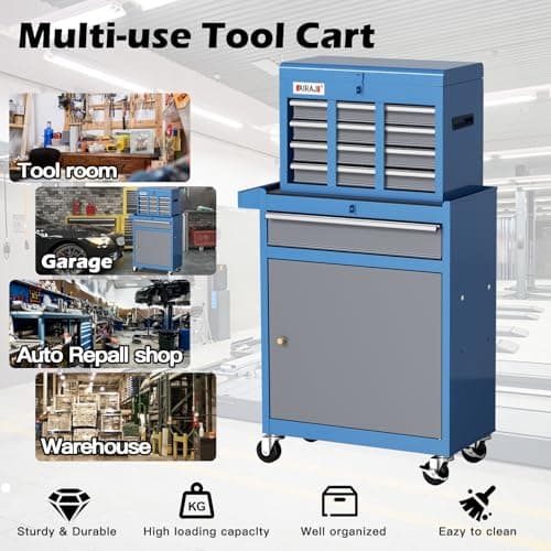 Tool Chest 7-Drawer | 40'' Large Rolling Tool Chest with Wheels | Detachable Top Metal Tool Box | Garage Storage Cabinet for Repair Room,Warehouse | Rolling Tool Box with Hooks,Liners,Tray Divider 6