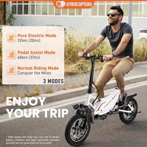 GYROCOPTERS Frost Electric Bike for Adults | UL2849 Safe Folding Ebike 350W Brushless Motor | 14-inch Tires Compact Bike | Speed up to 25kmph/15.5mph 36V Battery for Long Range PAS up to 60km/37miles 5
