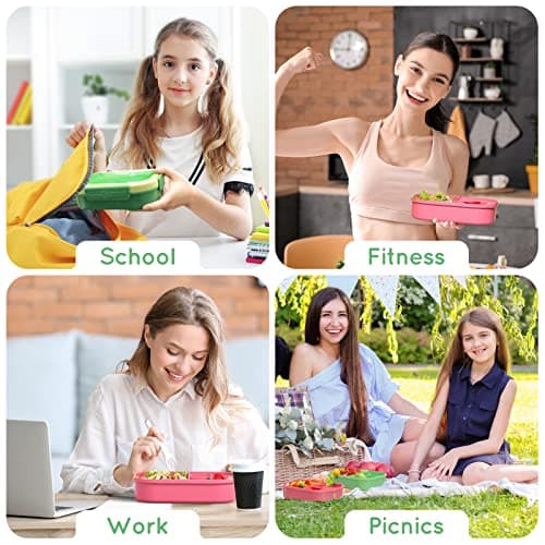 TIME4DEALS Bento Lunch Box Leakproof 44oz Kids Lunch Box Containers with 4 Compartment, Bento-Style Lunch Bento Box with Cutlery, Reusable Kid Back to School Meal/Snack Packing BPA Free (Green) 7