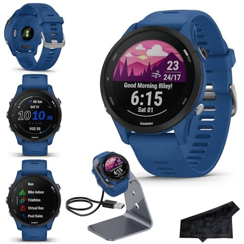 Garmin Forerunner 255 GPS Running Smartwatch, Tidal Blue | Advanced Health and Fitness Insights, Sleep Coach, Training Plans, Garmin Pay | Signature Series Charging Stand Bundle
