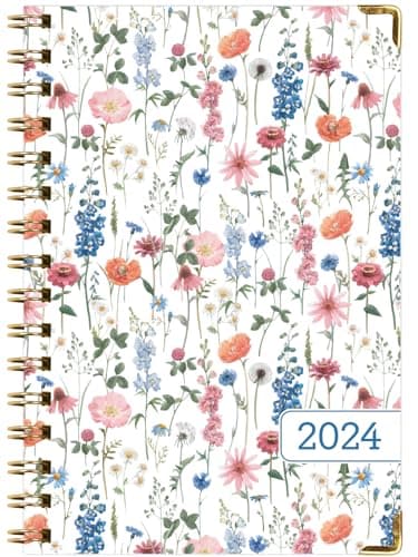 HARDCOVER 2024 Planner: (November 2023 Through December 2024) 5.5"x8" Daily Weekly Monthly Planner Yearly Agenda. Bookmark, Pocket Folder and Sticky Note Set (Colorful Botanicals) 8