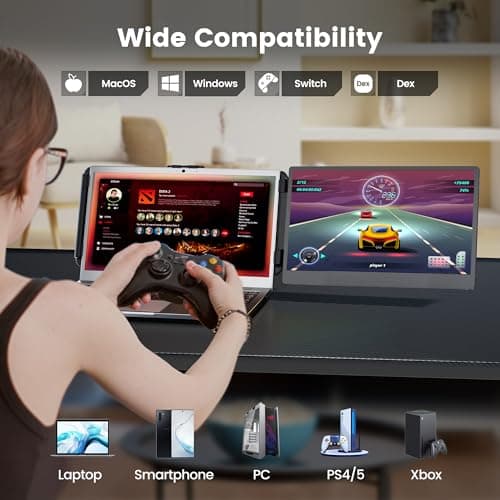 domyfan 14" Laptop Monitor Extender, FHD 1080P IPS Dual Laptop Screen Extender, HDMI/USB-A/Type-C Plug and Play for Windows, Mac, Chrome, Android, Xbox, Switch, PS5, Work with 13.3”-17” Laptops 5