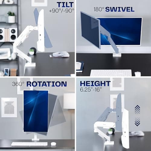 VIVO Single Monitor Stand, Fully Adjustable Arm for 17 to 32 inch Screen, Mechanical Articulating Desk Mount, Gaming and Office Setups, VESA 75x75, 100x100, Max 19.8 lbs, Classic, White, STAND-V001OW 8