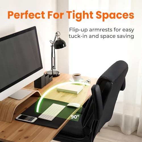 NEO CHAIR Office Desk Computer Chair Ergonomic Executive Mid-Back Leather Gaming Chair with Adjustable Flip-Up Armrests Wheels Swivel for Home Study Task (Jet Black) 7