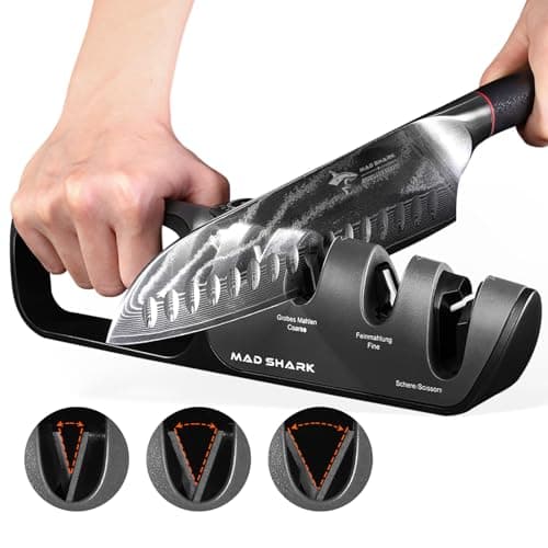 MAD SHARK Knife Sharpener, 6 Adjustable Sharpening Angle, Coarse & Fine Knife Sharpener Tool, Handheld Manual Knives Sharpener for Kitchen Knives, Pocket , Scissors, LARGE, Black 7
