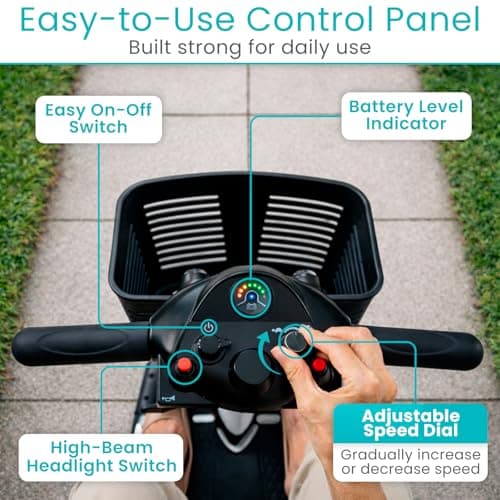 Vive 3 Wheel Mobility Scooter - Electric Powered Mobile Wheelchair Device for Adults - Folding, Collapsible and Compact for Travel - Long Range Power Extended Battery with Charger and Basket Included 7