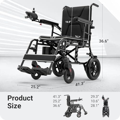 VERPAL 34lbs Lightweight Electric Wheelchair for Adults, 500W Foldable Electric Wheelchairs with 220 lbs Capacity, 12Ah 12.5 Miles All Terrain Power Wheelchair for Home, Hospital, Nursing Home, Park 8