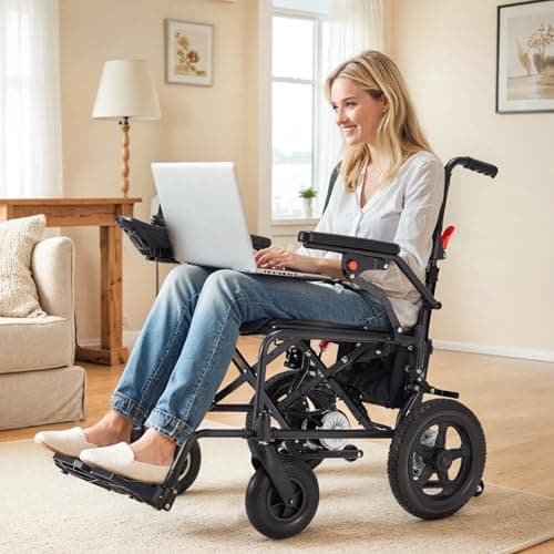 BNEHS Foldable Electric Wheelchair for Adults, Lightweight Power Wheelchair with 500W Dual Motor, Storage Bag, 15 Miles Long Range, All-Terrain Motorized Wheelchair Suitable for Seniors, Black 8