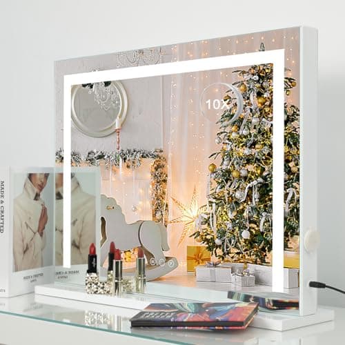 iCREAT Vanity Mirror with Light, Wall Mounted Hollywood Makeup Mirror with Dimmer, Tabletop Mirrors for Makeup, Touchscreen Control Mirror with USB Outlet, White 8