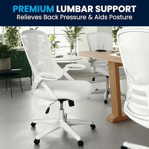 Flash Furniture Porter High-Back Swivel Office Chair with Adjustable Lumbar Support and Height, Ergonomic Mesh Desk Chair with Flip-Up Armrests, White 10